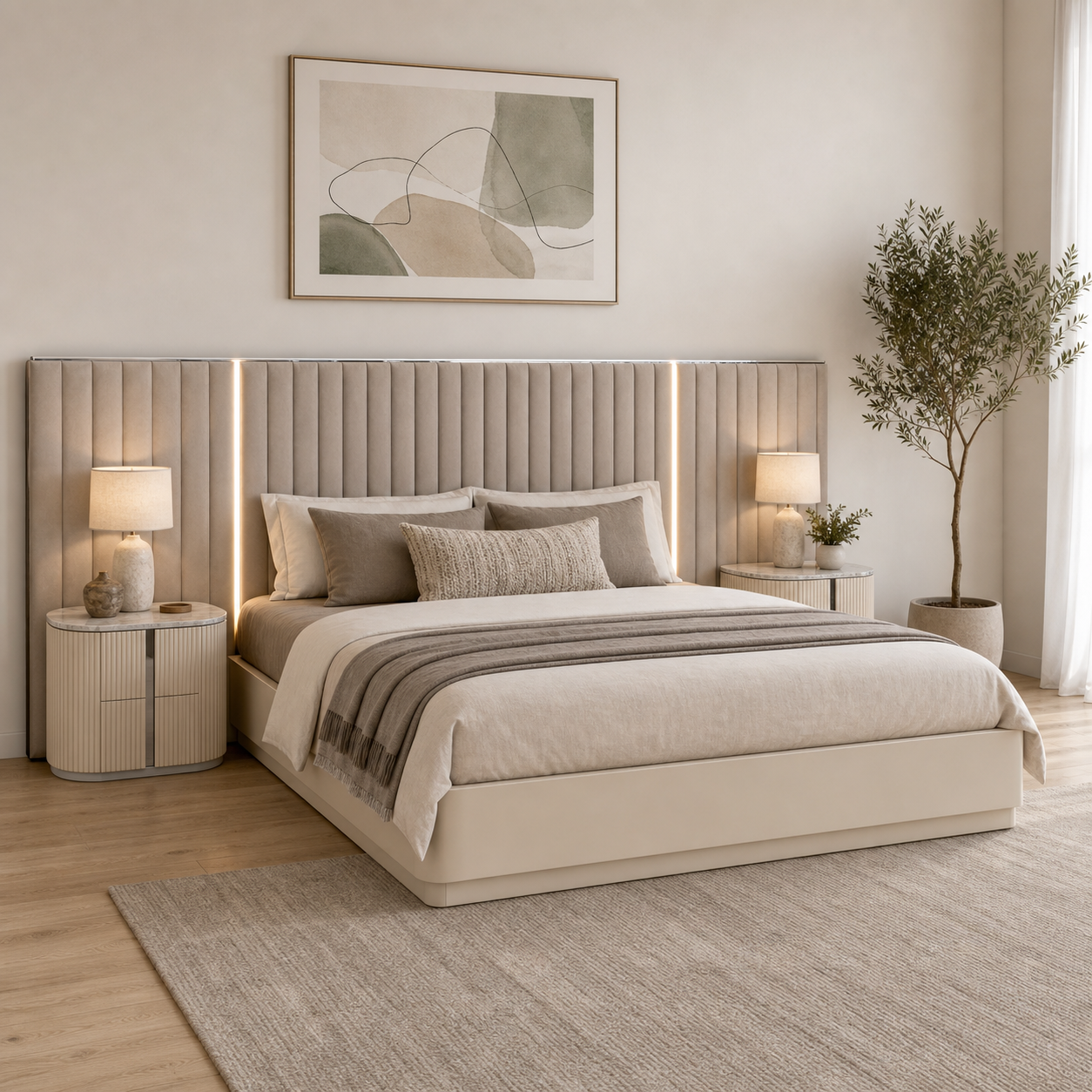 Cottesloe Gas-Lift Storage Bed with LED Headboard – Beige