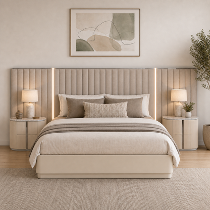 Cottesloe Gas-Lift Storage Bed with LED Headboard – Beige