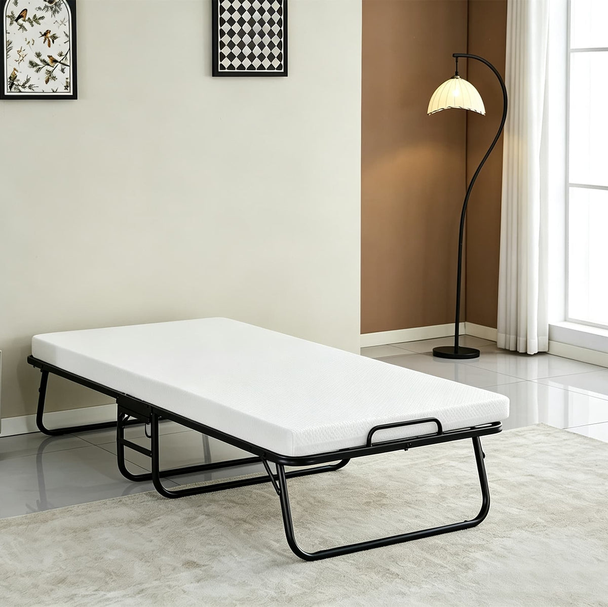Folding bed with mattress