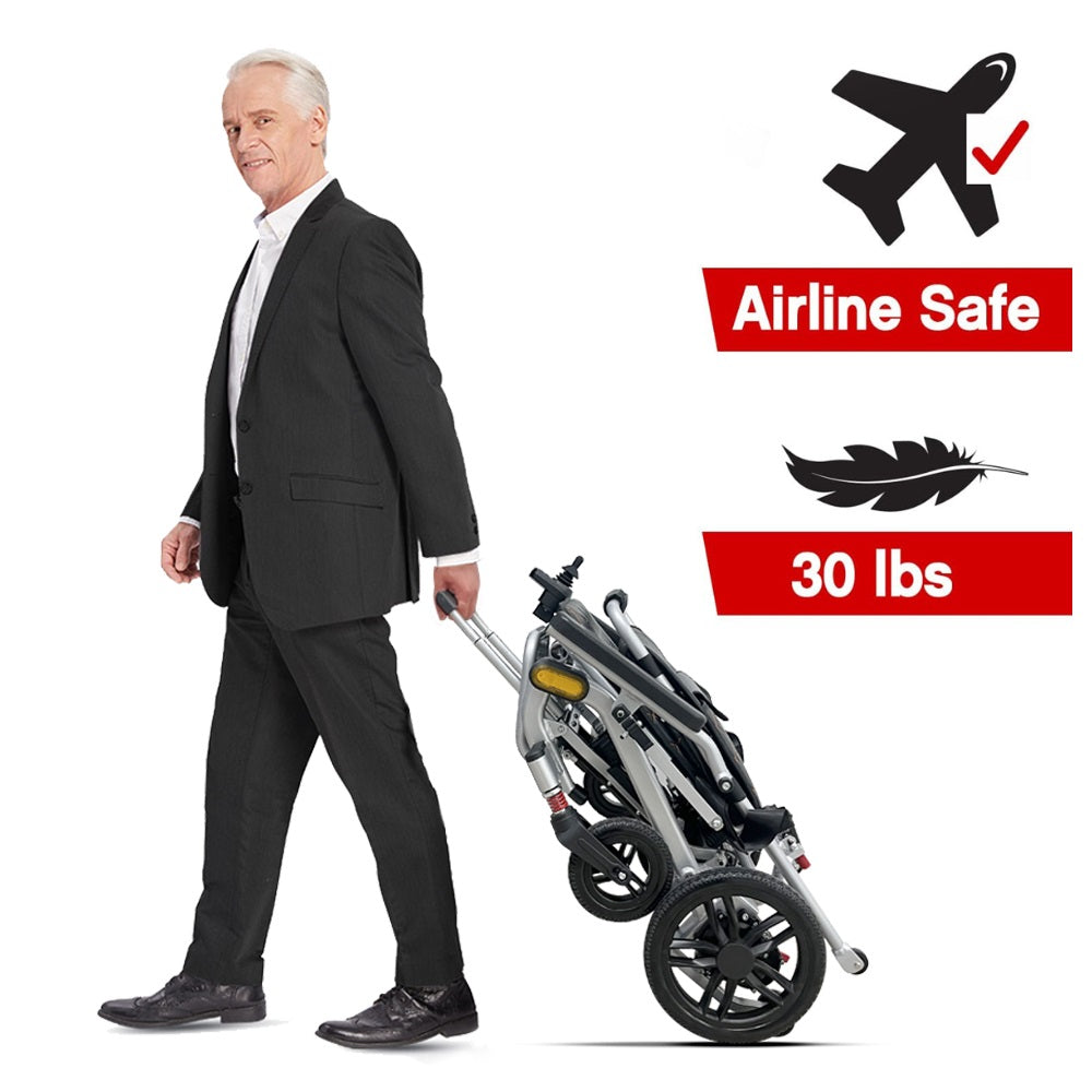 Fold and ride pull along electric wheelchair