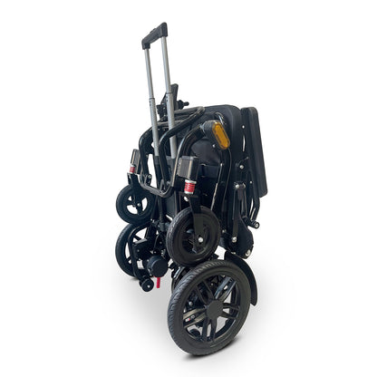 Fold and ride pull along electric wheelchair