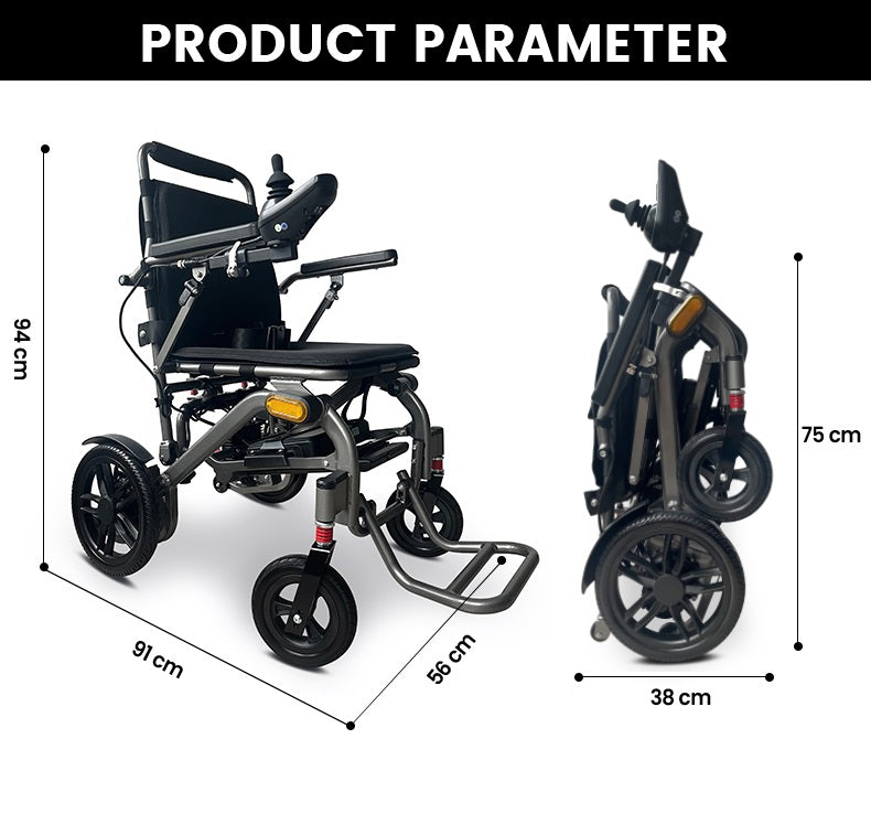 Fold and ride pull along electric wheelchair