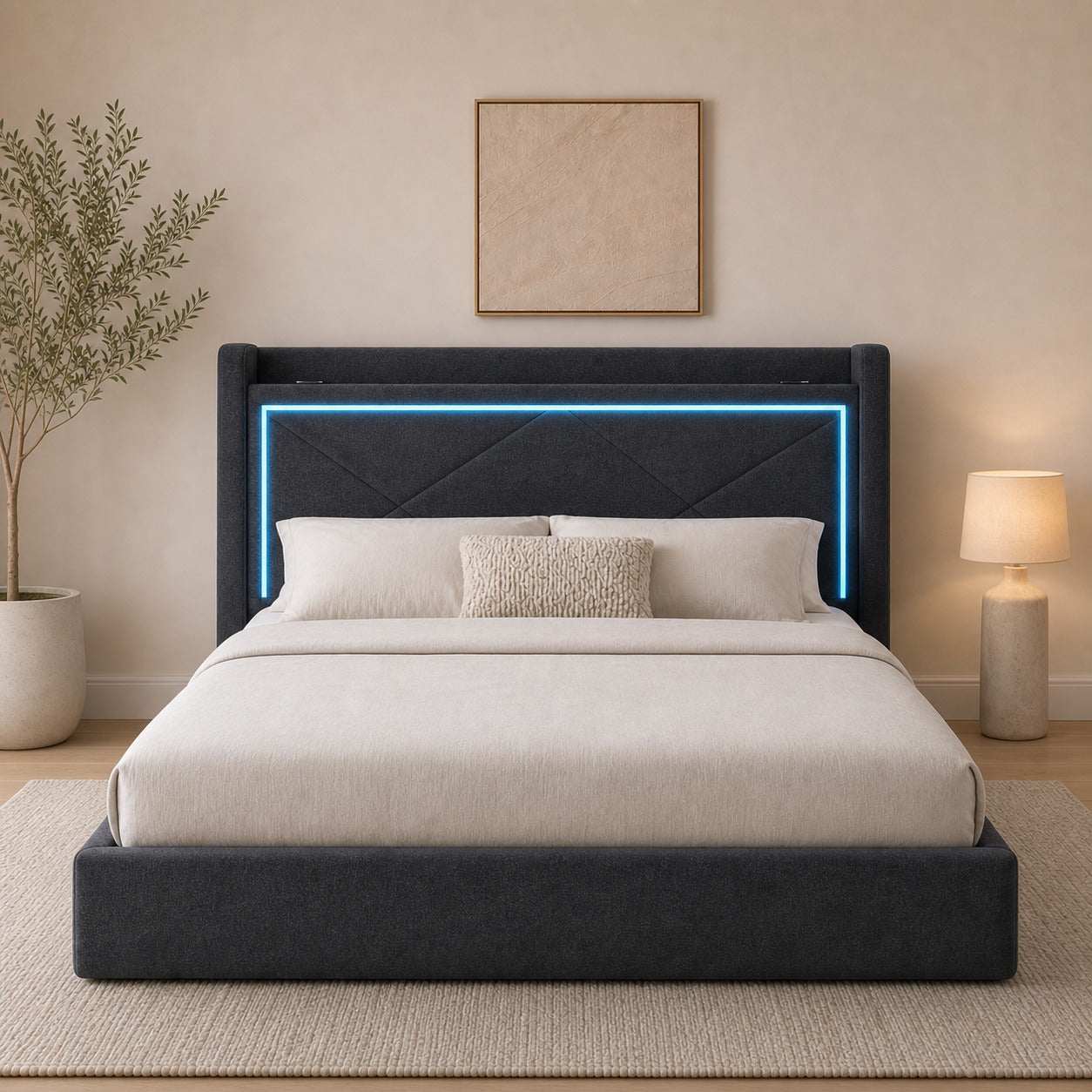 Moonlight Gas Lift Storage Bed With LED