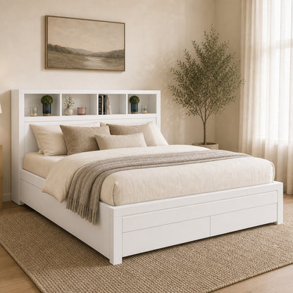 Riviera White Gloss Storage Bed with LED Headboard & Wireless Charging
