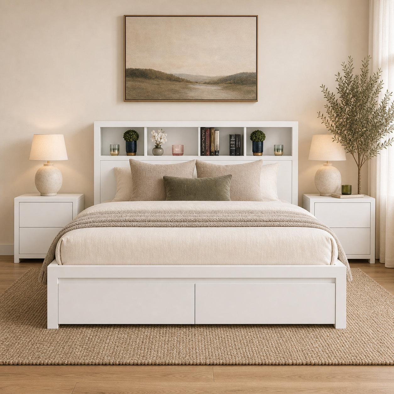 Riviera White Gloss Storage Bed with LED Headboard & Wireless Charging