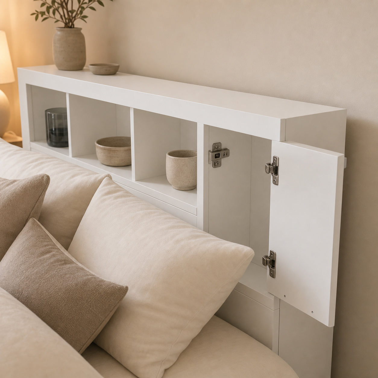 Riviera White Gloss Storage Bed with LED Headboard & Wireless Charging