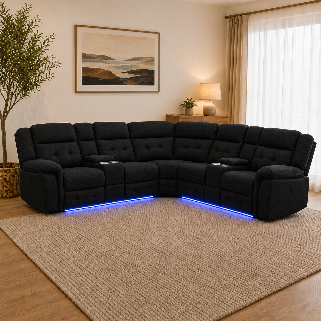 Cobalt Electric Five-Seater Corner Lounge