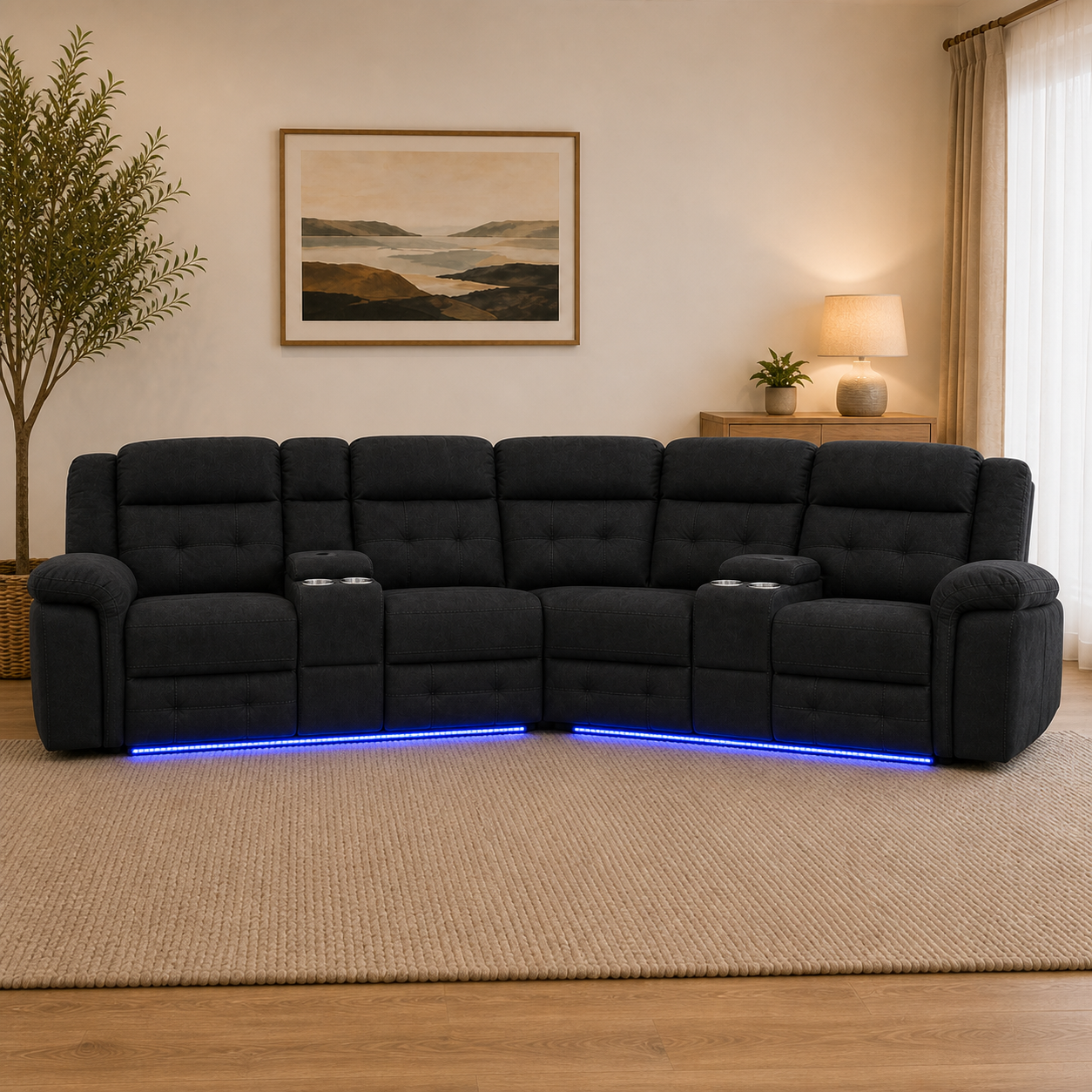 Cobalt Electric Five-Seater Corner Lounge