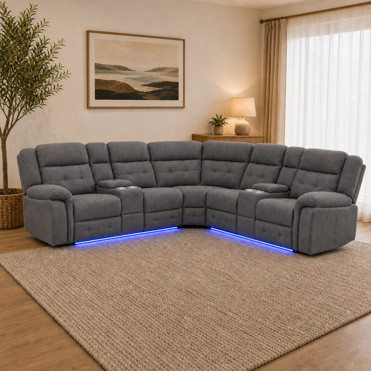 Cobalt Electric Five-Seater Corner Lounge